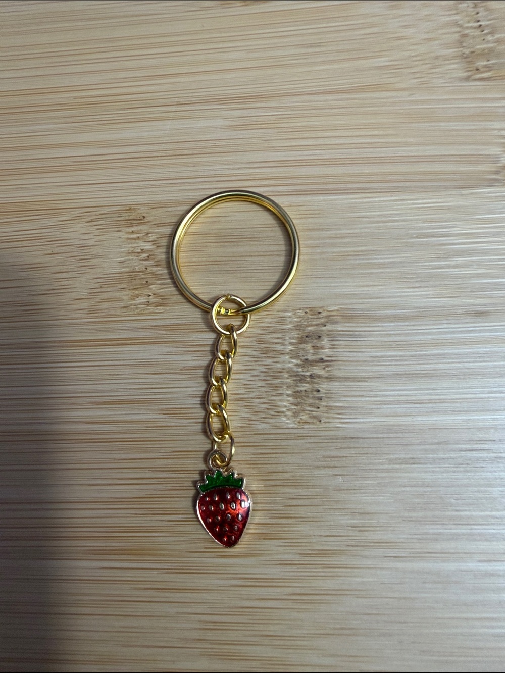Gold Strawberry Charm Keyring - Unbranded
